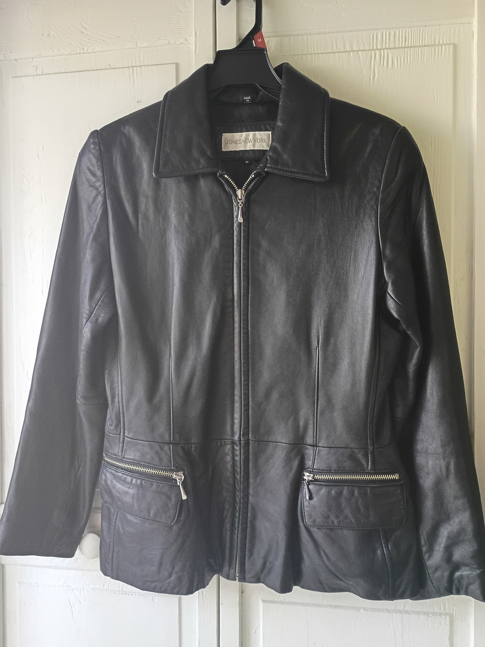 Jones New York Black Leather Zip-Front Women's Jacket S.